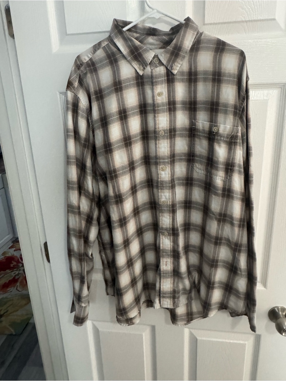 Weatherproof Men's Plaid Button-Down Shirt in Brown and Cream